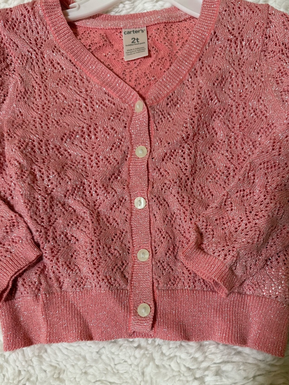 Carter's Pink Sparkle Knit Toddler Cardigan - 2T